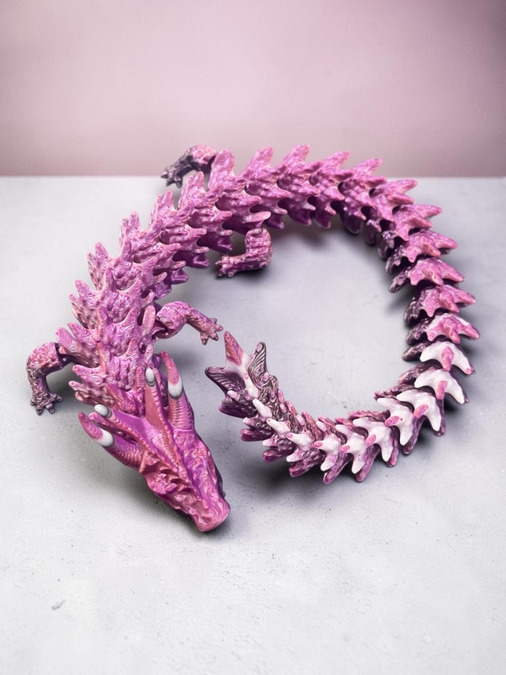10” 3D Articulated Metallic Purple Pink and White Dragon - Picture 2 of 14